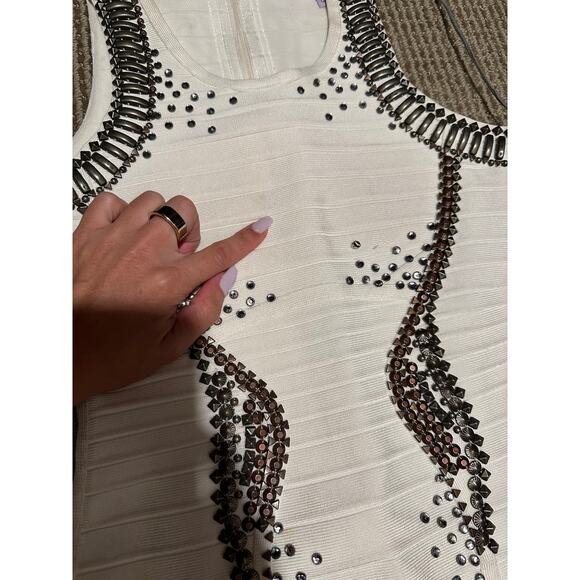 Herve Leger Dress White Suriya Alabaster Silver Beaded XS NWT - Picture 5 of 10
